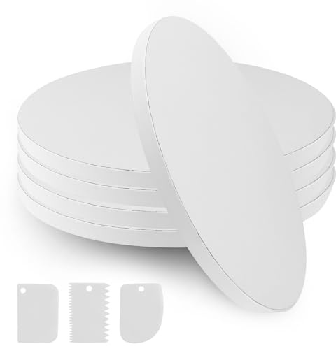 5 piezas Cake Board, bandeja redonda para tartas 25 cm x 12 mm de grosor, suela blanca para tartas redondas, reutilizables, bandeja para tartas para el transporte de pasteles y postres de 8-10