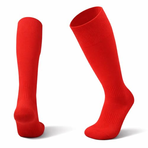 1STLY FITNESS Chaussettes de foot hautes enfant rouges – Taille 32‑37