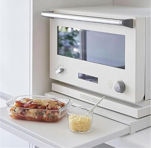 Estante Extraíble De Acero Al Carbono for Horno Microondas con Extensión Completa Y Cierre Suave Deslizante, Organizador De Cajones Extraíbles De Alta Resistencia for Encimera De Cocina(White)