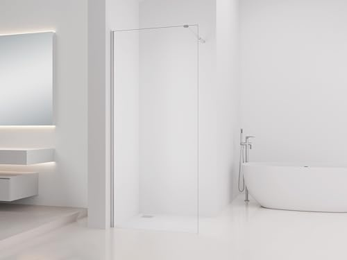 Walk-In duschvägg 90 x 200 cm – 8 mm ESG-säkerhetsglas, silver matt, reversibel, aluminiumram, stabiliseringskropp 70 – 100 cm, enkel installation, modern duschavskiljare för att gå in i duschen