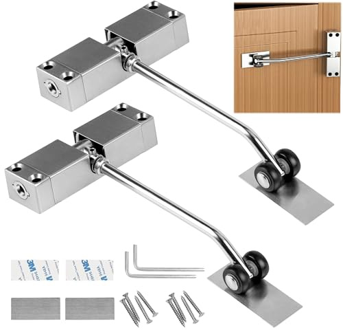 2 Stück Automatischer Türschließer mit Rollen: Türschliesser Innentüren aus Aluminiumlegierung bis 40 kg einstellbare Feder für Familien Haushalte Büro Schlafzimmer