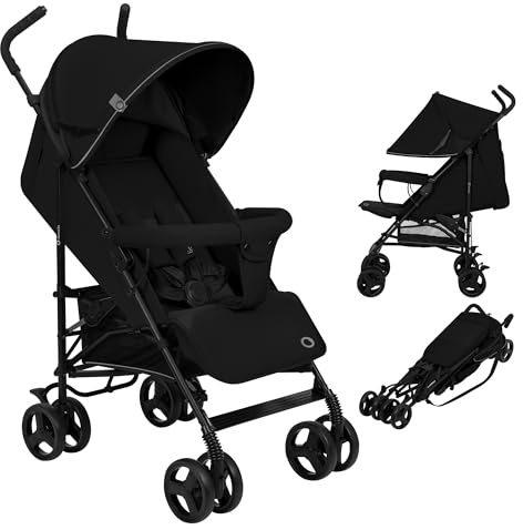 LIONELO Elia Passeggino Leggero, Compatto, Pieghevole per bambini da 6 Mesi (Nero Onyx) | 6-36 Mesi, Leggero e Compatto, Schienale Reclinabile in Posizione Sdraiata, Cinture 5 Punti, Cappottina UV, Grande Cestino