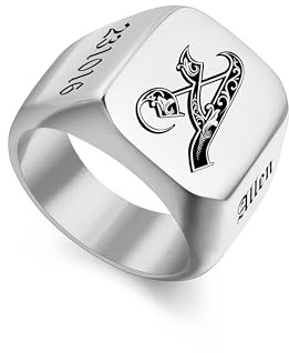 MMXX Anillo Sello Personalizados para Hombre Mujere Anillos de Acero Inoxidable con Iniciales Grabadas Nombre Fecha Regalo Personalizado para Padre Esposo Paquete con Ajustadores de Tamaño