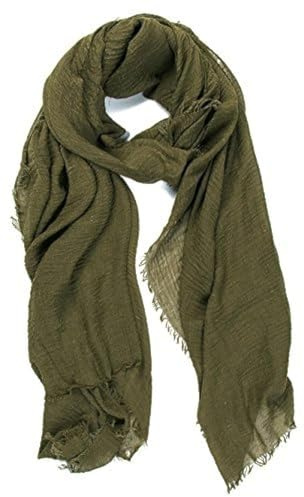World of Shawls Chic Ladies Cotton Blend Crinkle Distressed Effect Scarf with Fringed Edges