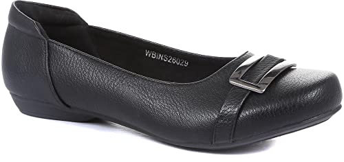 Pavers Ladies Wide Fit Slip-On Pump in Black - Durable Easy Clean Faux Leather - Supportive Lightweight Sole for Everyday Elegance - Size UK 6 / EU 39