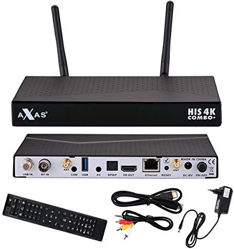 Axas His 4 K Combo + E2 Linux y Android Receptor Satélite 1 x DVB-S2 y 1 x DVB-C/T2 4 K UHD H.265 hevc