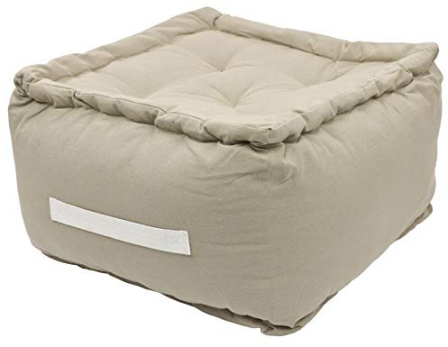Alphadeco Dickes Bodenkissen Uni - 25cm hoch - mehrere Farben - Pouf - Ottoman - Hocker - 40x40x25cm - 100% Baumwolle (170g/m2) (Leinen)