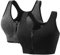 AoToZan 2 Stücke Sport BH Damen Starker Halt mit Reißverschluss Vorne, Gepolstert Push Up BHS Ohne Bügel Sports Bra für Running Fitness Yoga (Schwarz Grau,XL)