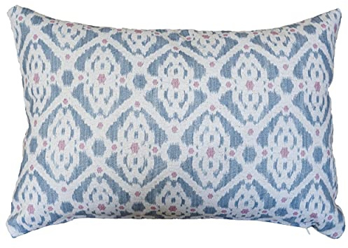 Santorini Linen Blend Boudoir Cushion Cover. Soft Blue and Pink Geometric Trellis Pattern. Vintage & Shabby Chic Design. 17x12 Rectangle Cover Only.