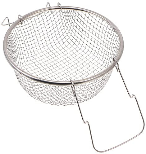 HEMOTON Frittierkorb Pommeskorb Friteusenkorb Siebkorb 18cm Runder Korb mit Griffen Mini Metall Sieb für Hähnchenflügel Kartoffelchips Garnelen Pommes Frites Küche Dämpfen Spülen Braten