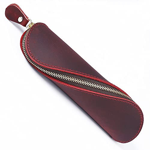 Federmäppchen aus Leder, S-Form, Stifteetui mit Reißverschluss, elegantes und praktisches Federmäppchen für Erwachsene und Schüler (rot (L))