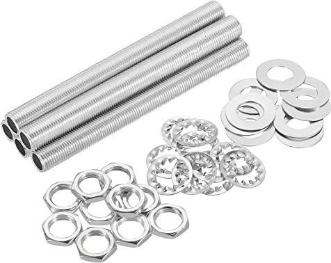 sourcing map 10cm Tige Filetée Creuse pour Lampe Trousse avec Encoches Écrous Rondelles 1/8IP Filetage Fixations Assortiment pour Luminaire Plafonnier éclairage Réparation Assemblage Lot de 35