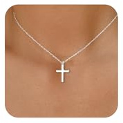 Moodear Silver Cross Necklace - Dainty 925 Sterling Silver Cross Pendant Simple Cute Necklaces for Women Jewelry Gift