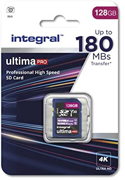 Integral Tarjeta SD de 128 GB con Velocidad de Lectura de vídeo 4K de 180 MB/s y Velocidad de Escritura de 90 MB/s SDXC V30 U3 180-V30 Nuestra Tarjeta de Memoria SD de Alta Velocidad más rápida