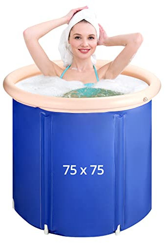 QWORK® Baignoire Pliable pour Douche, 75x80cm Noir, Baignoire Autoportante Gonflable pour Adultes Enfants Bain de Glace Bain de Sel Bain Alcalin