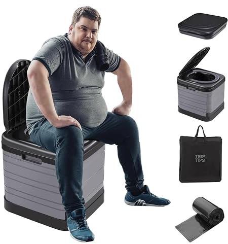 TRIPTIPS Portable Potty for Camping - Extra Large Folding Travel Toilet for Adults, Car, Camp, Boat, Hiking, Long Trips, Beach (Round)