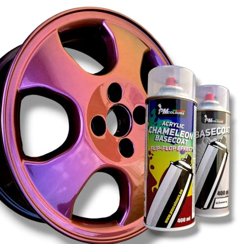 PMcolours Flip Flop Lack mit Multi Color BURGUNDY (burgunderrot-gold) Chamäleon-Effekt Sprühdosen Set, (1x Flip Flop Sprühfarbe + 1x Basisspray Schwarz), 2x 400 ml Spray