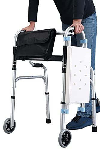 Hopfällbar lätt rollator rollator med sits Äldre/handikappade Portabelt gånghjälpmedel för duschstol inomhus/utomhus Dubbel komfort