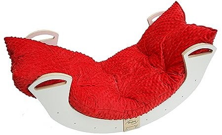 Skyline Balancelles Bascule Enfant Montessori Bebe 1 an Escalade Arche en Bois Mur descalade meble Arc à Grimper Bascule d'équilibre Portique d'escalade avec Coussin L Blanc/Rouge