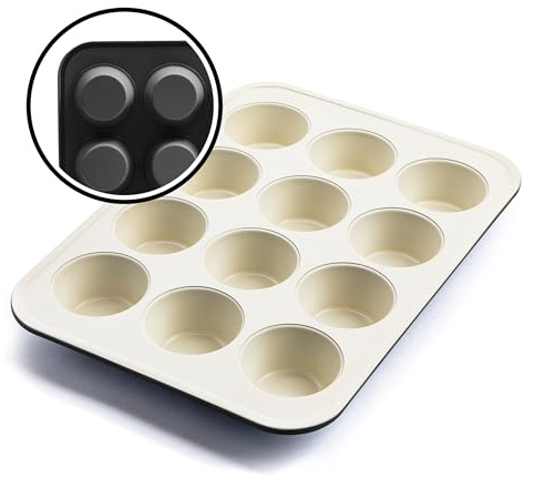 GreenLife 12 Cup Ceramic Nonstick Muffin Pan, Black