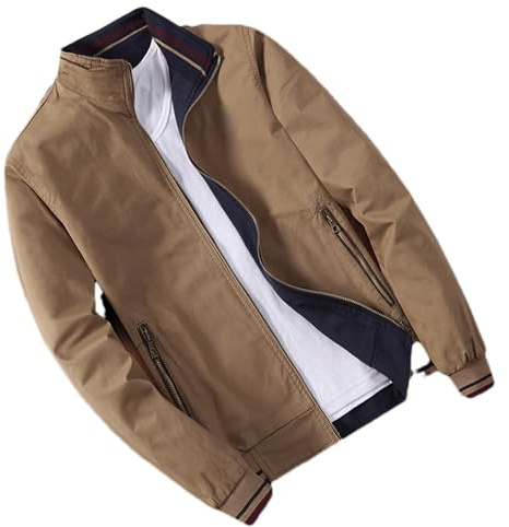 Chaqueta De Algodón Con Cremallera Para Hombre Chaqueta Bomber Casual Delgada De Color Sólido Reversible Khaki M