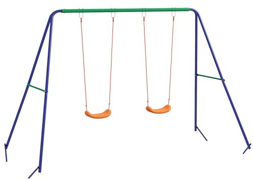 Outsunny Columpio Infantil Columpio para Niños de 3-8 Años con 2 Sillas Resistente a los Rayos UV y Soporte de Metal Carga 90 kg para Patio Jardín Multicolor