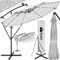 tillvex Alu Ampelschirm LED Solar Ø 350 cm mit Kurbel Grau | Sonnenschirm mit An-/Ausschalter | Gartenschirm UV-Schutz Aluminium | Kurbelschirm mit Ständer Marktschirm wasserdicht
