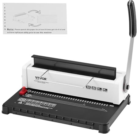 VEVOR Spiralbindegerät, Manueller Buchmacher 34-Loch-Bindung 120 Blatt, Stanzbinder verstellbar 3/16-9/16 Zoll Spiralbinderücken, für Briefformat, A4, A5