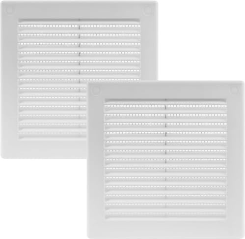 Vent Systems 150 x 150 mm – 2 unidades – Blanco Cubierta de ventilación – Rejillas de ventilación planas y cuadradas con mosquitera – Aberturas de ventilación HVAC para baño, oficina en casa – Rejilla