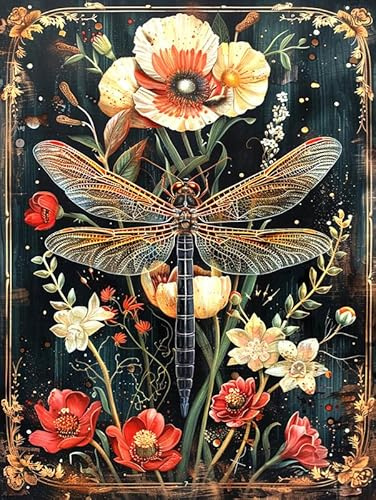 Bimkole 5D Diamond Paintinger För Vuxna Trollslända, Full Borrmålning Gör-det-själv Strass Broderi Set Färg Med Diamanter Kit Blomma Korsstygn Hem Vägg Hantverk Dekoration 30x40cm