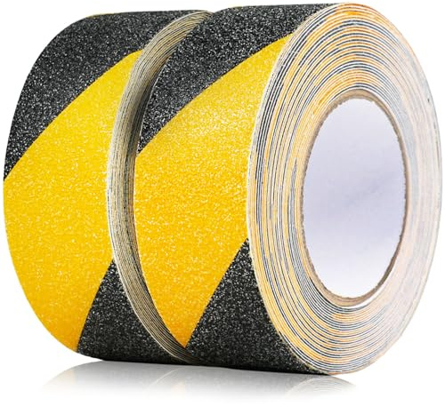 CHUANGSEED 2 Rolls Heavy Duty yellow and black Anti Slip Tape 50mm x 10m High Traction strong grip Tape Self Adhesive Safety Non Skid Traction Tread Warning Tape (Black&yellow) (Black yellow)