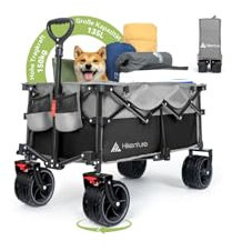 HIKENTURE Carro plegable de 135 l, carro plegable de 150 kg, carro de transporte plegable con neumáticos anchos, carro de mano plegable con Bremen, carro de la compra, color negro y gris