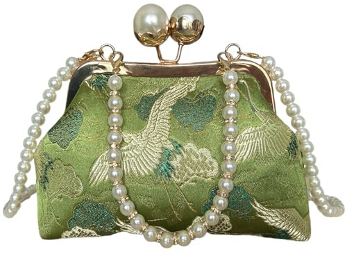Uoocg Retro grönt broderi pärlor clutch liten handväska axelväska axelväska axelväska för fest avslutningsbal bröllop