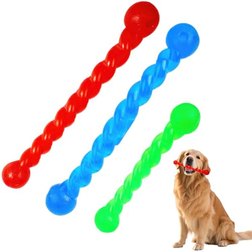 Jyongrmy Giocattoli per Cani in Gomma a Spirale, Bastoncini da Masticare per Pulizia Denti, 3 Pezzi 18/27.5 cm, Rosso Blu Verde, per Cani Taglia Piccola Media Grande