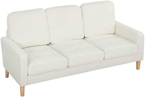 HOMCOM Canapé 3 Places en Velours, Design Moderne, avec Coussins épais et Assise capitonnée, canapé pour Salon Chambre Bureau, Pieds en Bois d'hévéa, crème