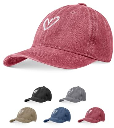 Decorie Women's Vintage Baseball Cap with Heart Embroidery Adjustable Cotton Sun Cap for Summer