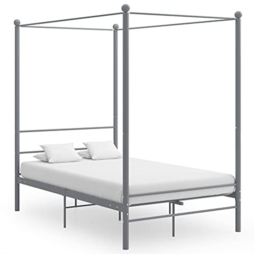 Holamys Himmelssäng, grå metall, 140 x 200 cm, elegant plattformssäng med ribbotten, robust sängram för sovrum, pulverlackering, hållbar möbel