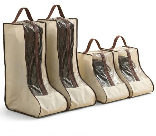 SHIQUAN 4 Set Boot Storage Boot Bag, 2 Long and 2 Short Styles, Beige | Portable Boots Protector Bag, Zipper Boot Organizer Protective Bag, Travel Shoe Bag for Packing Travel and Daily Use