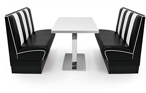 möbelland24 American Dinerbank Viber 2 Set II in Schwarz-Weiß 2X Sitzbank Viber 2 120cm + 1x Diner Tisch
