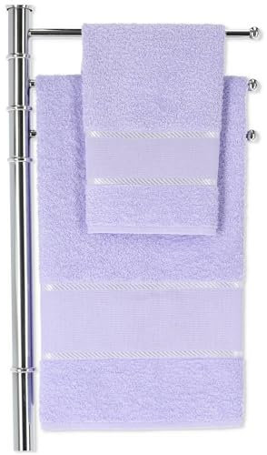 Casatessile Aida Coppia Asciugamani per Ricamo Set 2 Asciugamani Bagno Viso e Bidet - Lilla