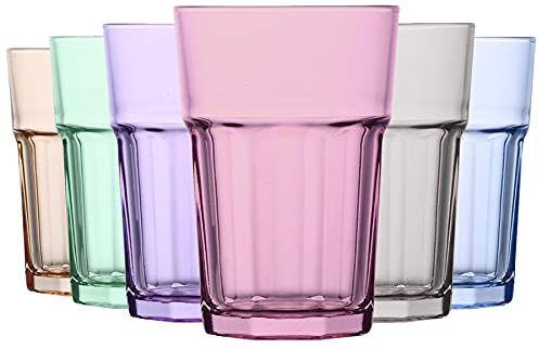 LAV 6x Multicolour 365ml Aras Highball Glasses - Tall Hi Ball Glass Water Gin Juice Cocktail Drinking Glassware Tumblers Set