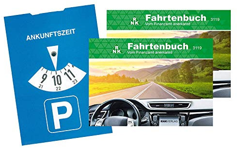 RNK - 3119 Fahrtenbuch PKW, steuerlicher Kilometernachweis, DIN A6 quer, 32 Blatt (6er Pack + 3x Parkscheibe)