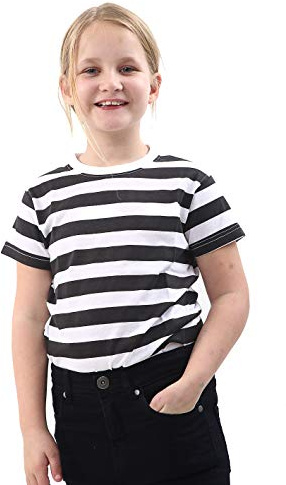GW CLASSY OUTFIT Maglietta a righe per bambini, ragazzi e ragazze, in polietilene, a maniche corte, a righe, per la settimana del libro, stile casual, A righe bianche e nere, 11-12 anni