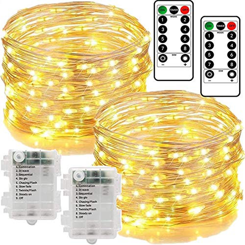 Chipark Fairy String Lights Battery, 120 LED 2 Pack 12m with Remote 8 Modes Waterproof Copper Wire Lights Decorative Lighting for Indoor/Outdoor Bedroom Photo Frame Garden Christmas (Warm White)
