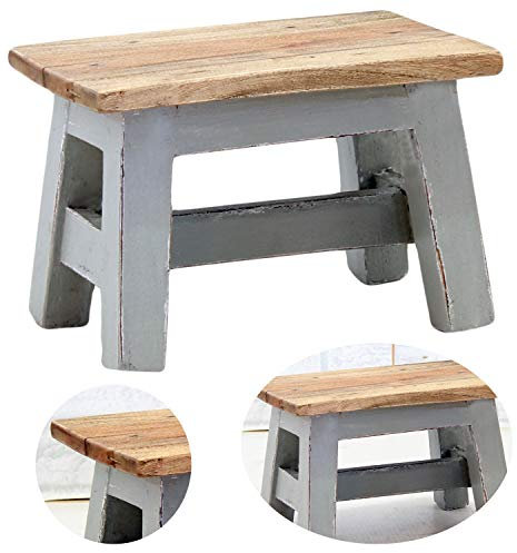 LS-LebenStil Vintage Teak Holz Fuß-Hocker Grau 30cm - Massiv - Tritthocker Schemel Fußbank Bänkchen Fußschemel Sitzhocker Badhocker Blumenhocker Pflanzenhocker Rustikal Beistellhocker