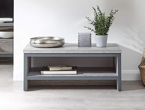 GFW Boston Grey Wood Effect Coffee Table with Shelf, Industrial Style Coffee Table with Storage Shelf, Modern Living Room Furniture