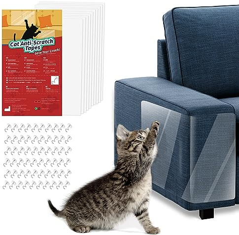 VavoPaw Anti Cat Scratch Furniture Protector – 10 Pack Single Side Anti Scratching Deterrent Sticky Tape - Cats Couch Scratch Protector – Cat Training Tape– Not for Leather, Velvet, Microfiber