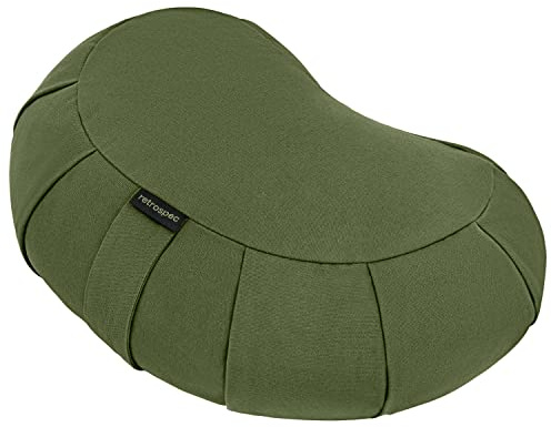 Retrospec Sedona Zafu Meditation Cushion with Buckwheat Hull Fill - Adjustable Yoga & Pilates Equipment Support - 17in Crescent Cotton Cover