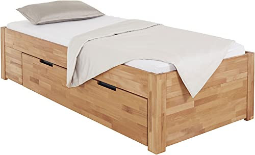 TaBoLe Massivholzbett Bettrahmen ohne Kopfteil mit Schubladen Buche geölt (Buche, 90 x 200 cm)
