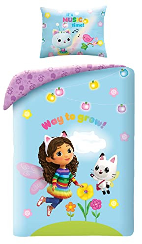 Halantex Gabby's Dollhouse Way to Grow - Juego de cama con funda nórdica de 140 x 200 cm y funda de almohada de 70 x 90 cm, 100% algodón, multicolor